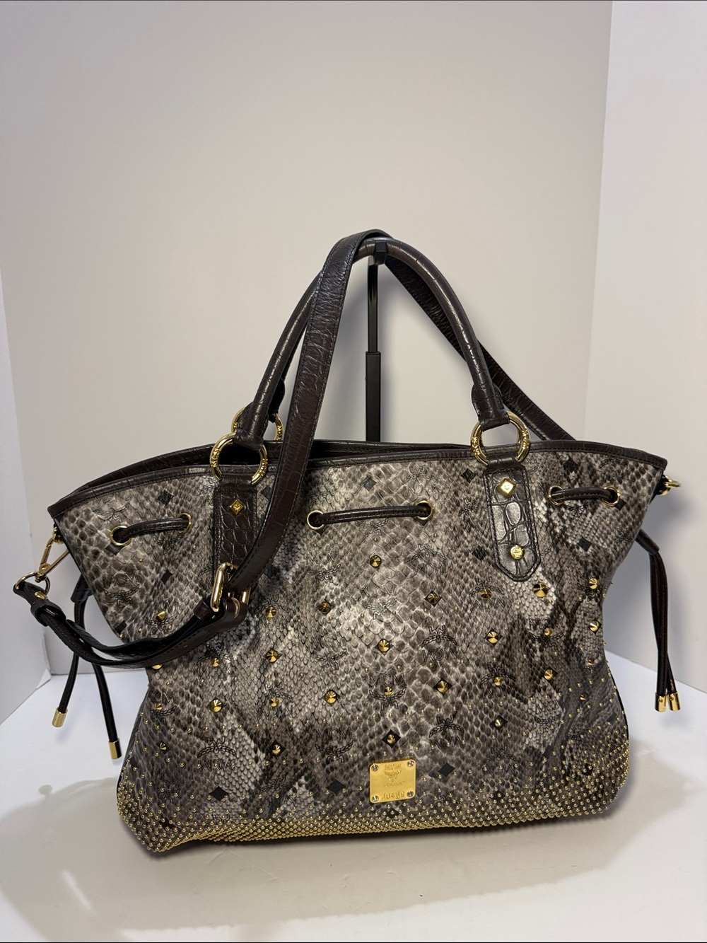 MCM Visetos Python Print Studded Shopper Tote - Picture 4 of 16